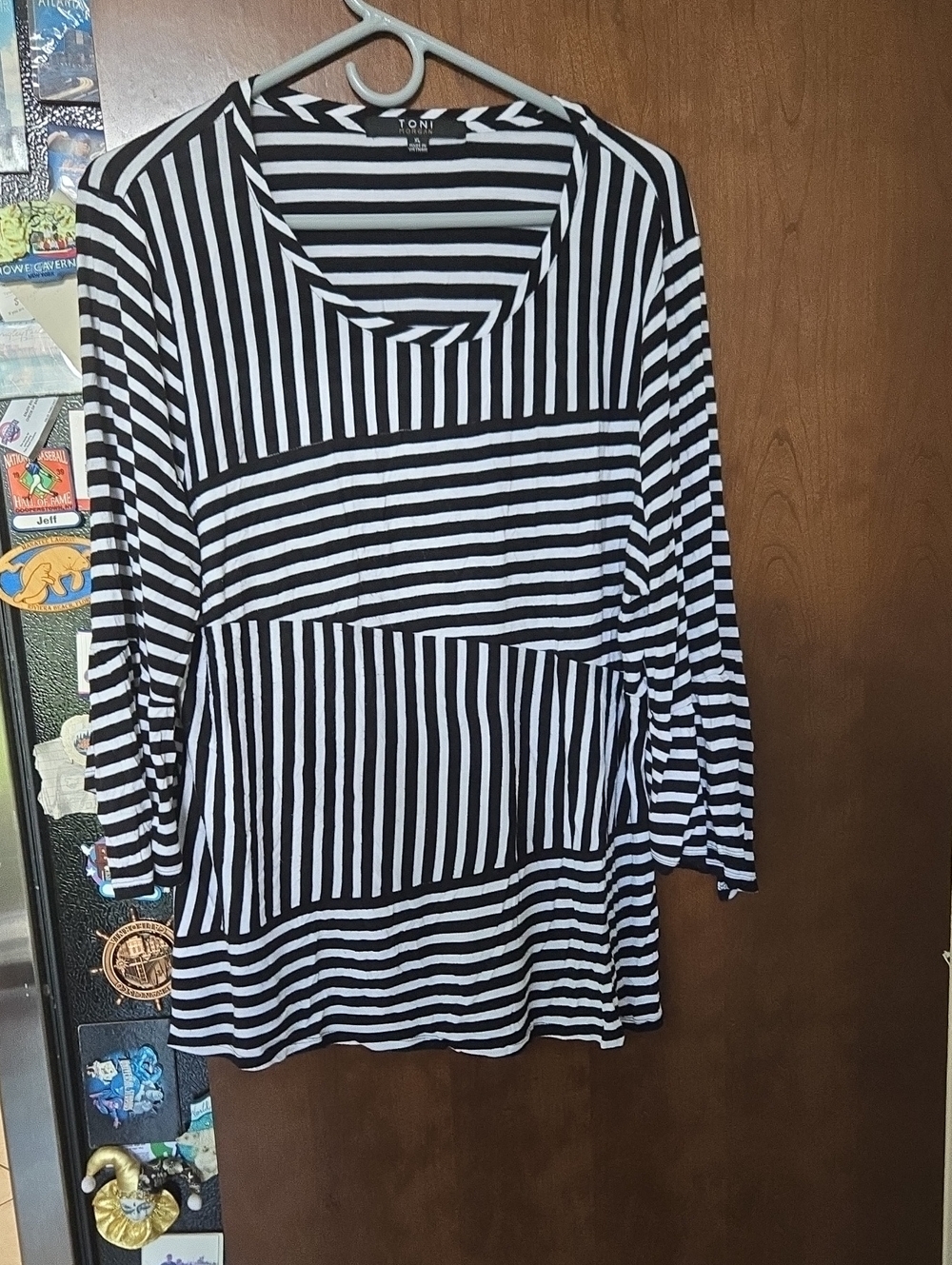 TONI Black & White Striped Scoop Neck Long Sleeve Top